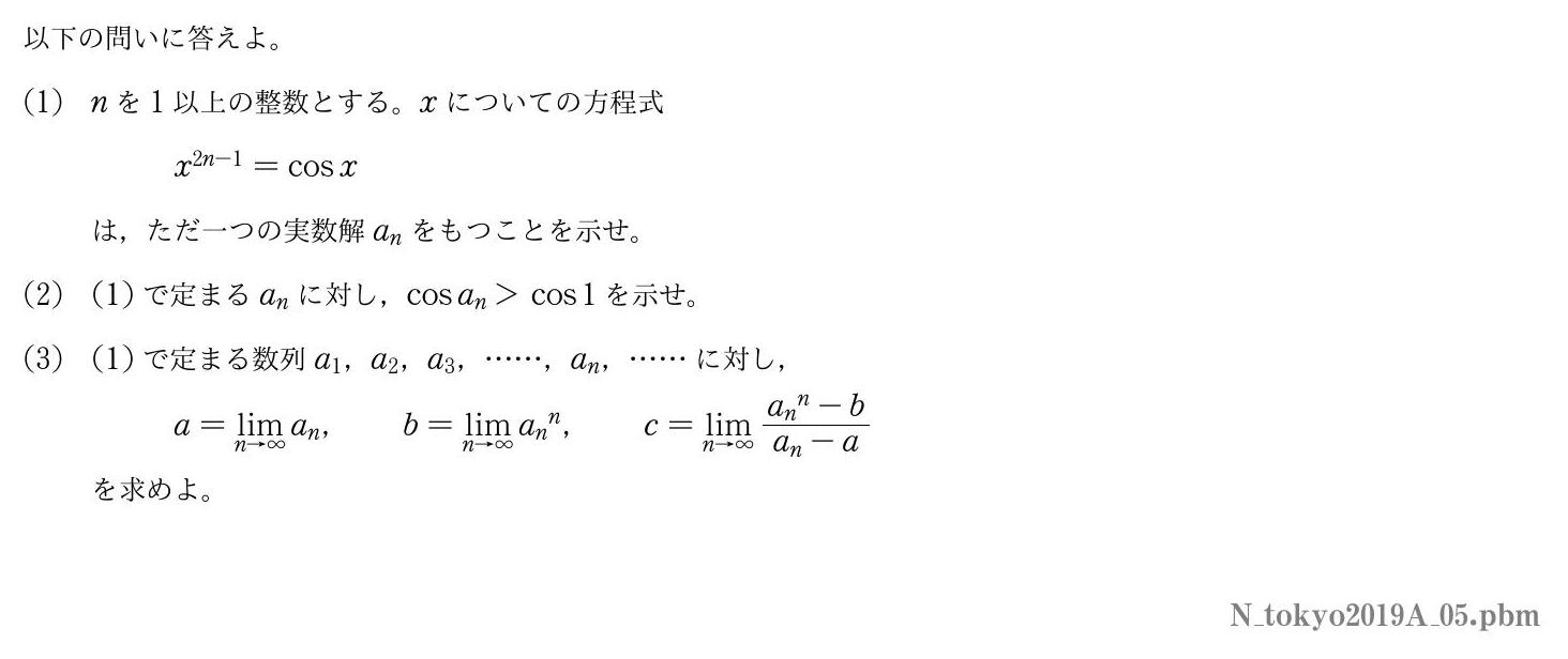 2019年度東京大学 第５問　