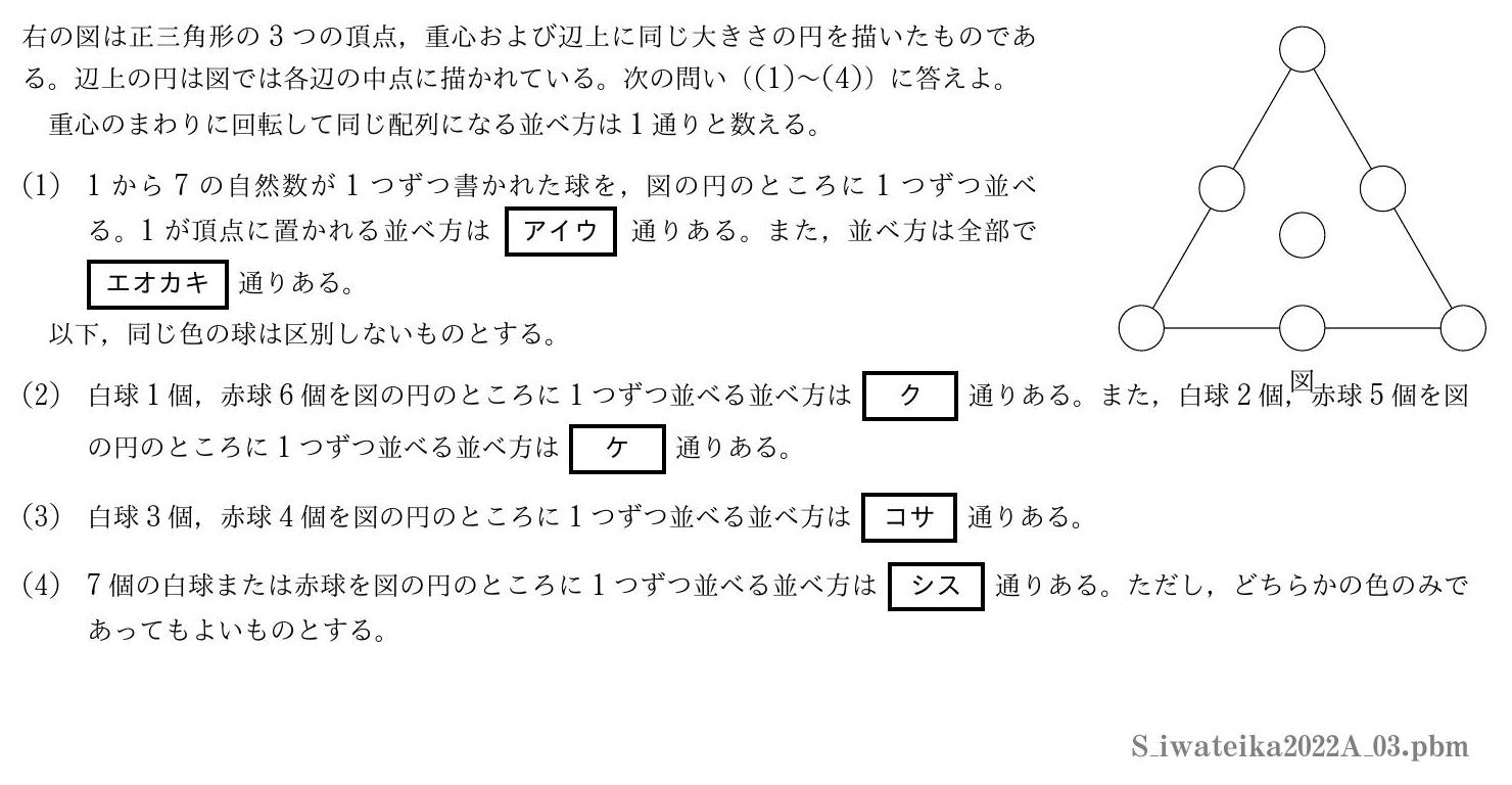 2022年度岩手医科大学 第３問　