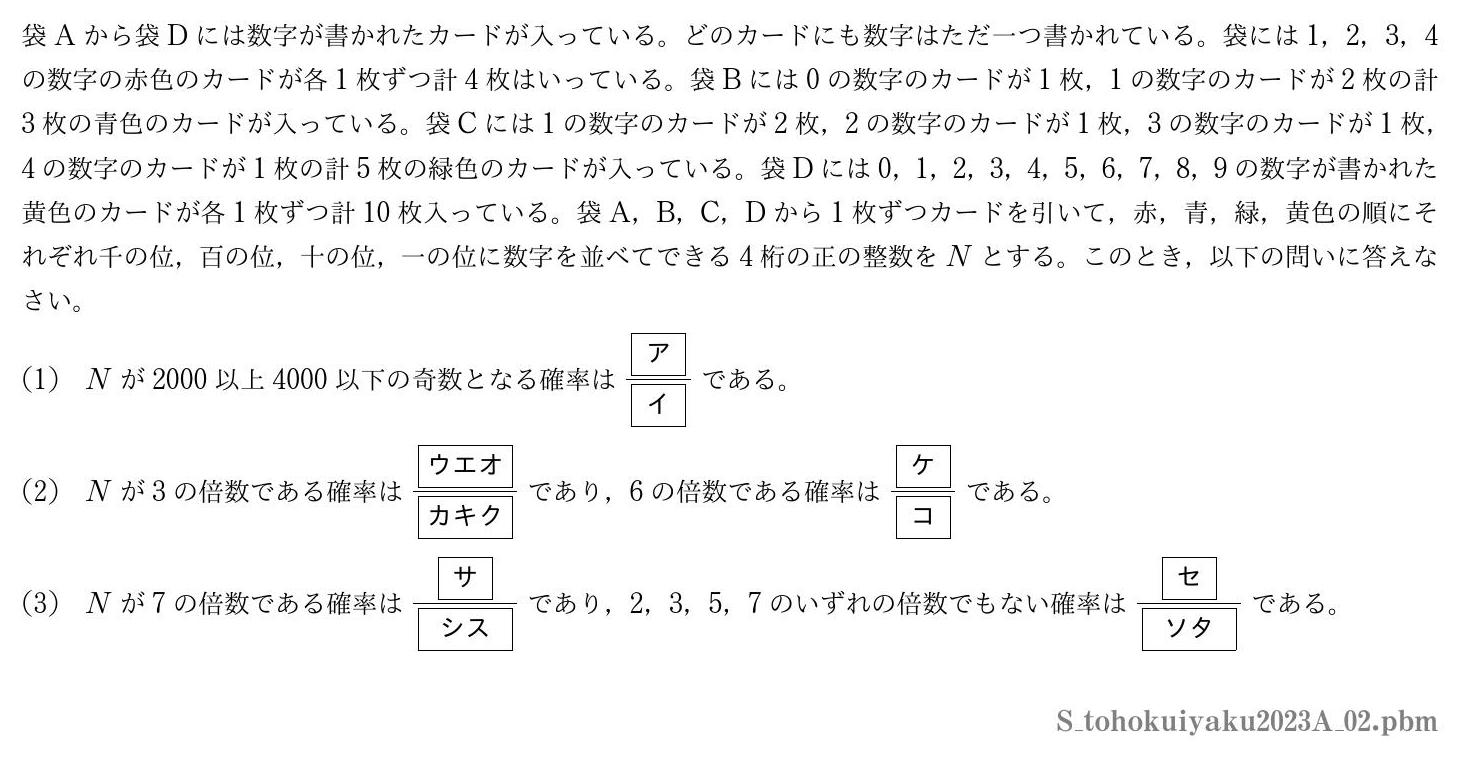 2023年度東北医科薬科大学 第２問　